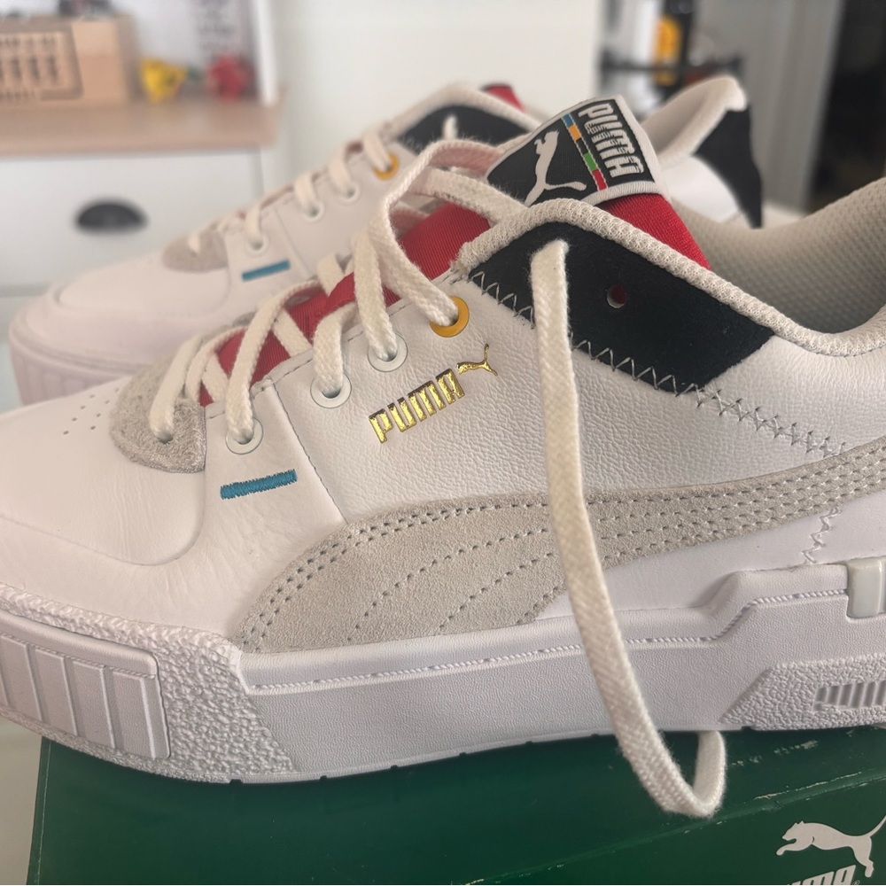 Puma Cali Sport Sneakers White with Red and Gold Accents